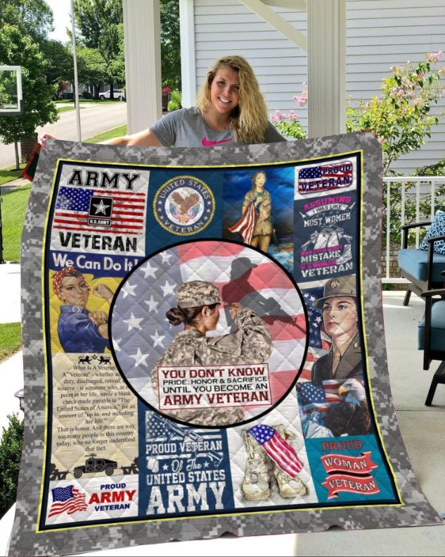 Proud Woman Veteran You Become an Army Veteran Quilt Blanket: Ideal Customized Gift