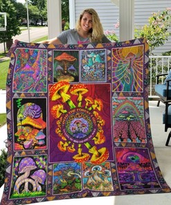 Psychedelic Trippy Mushroom Into the Forest Quilt Bedding Set for Nature Enthusiasts