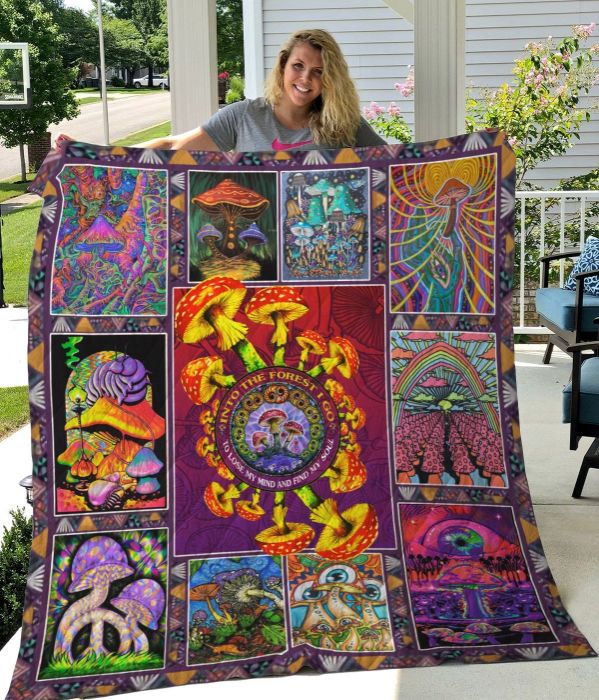 Psychedelic Trippy Mushroom Into the Forest Quilt Bedding Set for Nature Enthusiasts