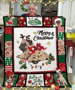Pug Lover's Merry Christmas Gift Quilt Blanket - Fleece and Flattering
