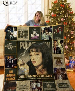Pulp Fiction Say What Again Collected Quilt Blanket with Iconic Quote and Comfortable Material