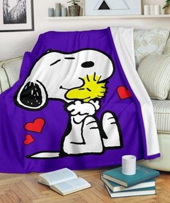 Purple Snoopy and Woodstock Premium Blanket - For Your Bedroom
