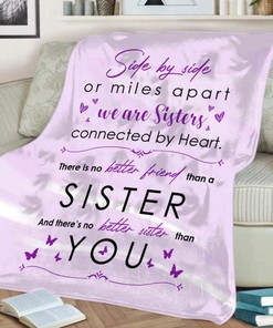 Quilt Bedding Set for Bestie or Family: Side by Side or Miles Apart We are Forever Sister Fleece Blanket