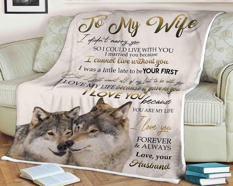Quilt Bedding Set for Wolf Lovers To My Wife I Love You Forever And Always Love Your Husband