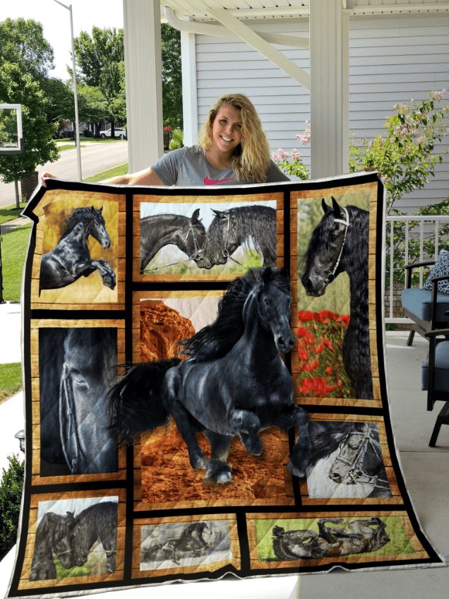 Racing Friesian Horse Quilt Bed Set