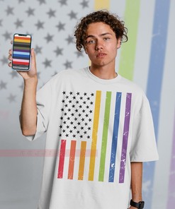 Rainbow USA Unisex Shirts, PRIDE Months Shirts with Love Symbol Print, Movie Shirts for Boys