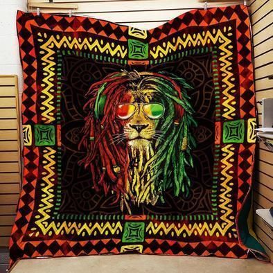 Rasta Lion Quilt Bedding Set with Quotes for Lion Lovers