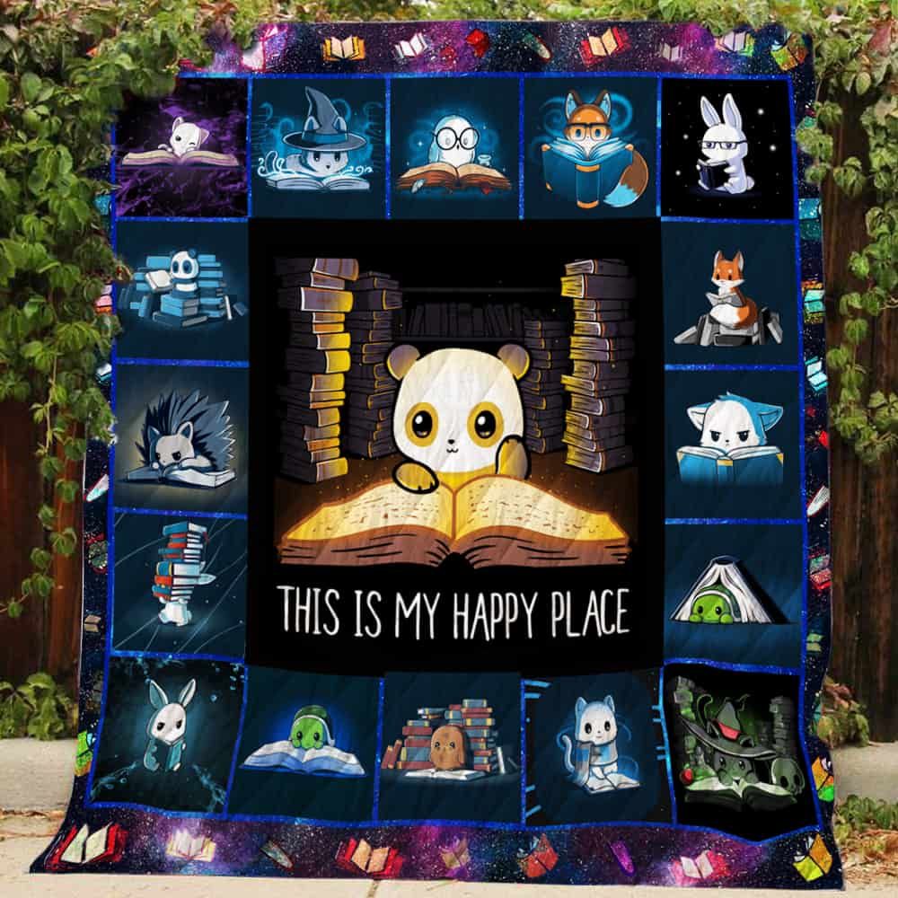 Reading This Is My Happy Place Quilt Blanket Great Customized Gifts For Birthday Christmas