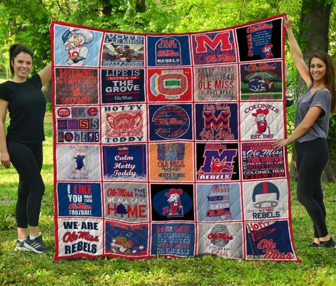 Rebels Combined Ole Miss Ncaa Quilt Bedding Set with Collected Quilt Blanket