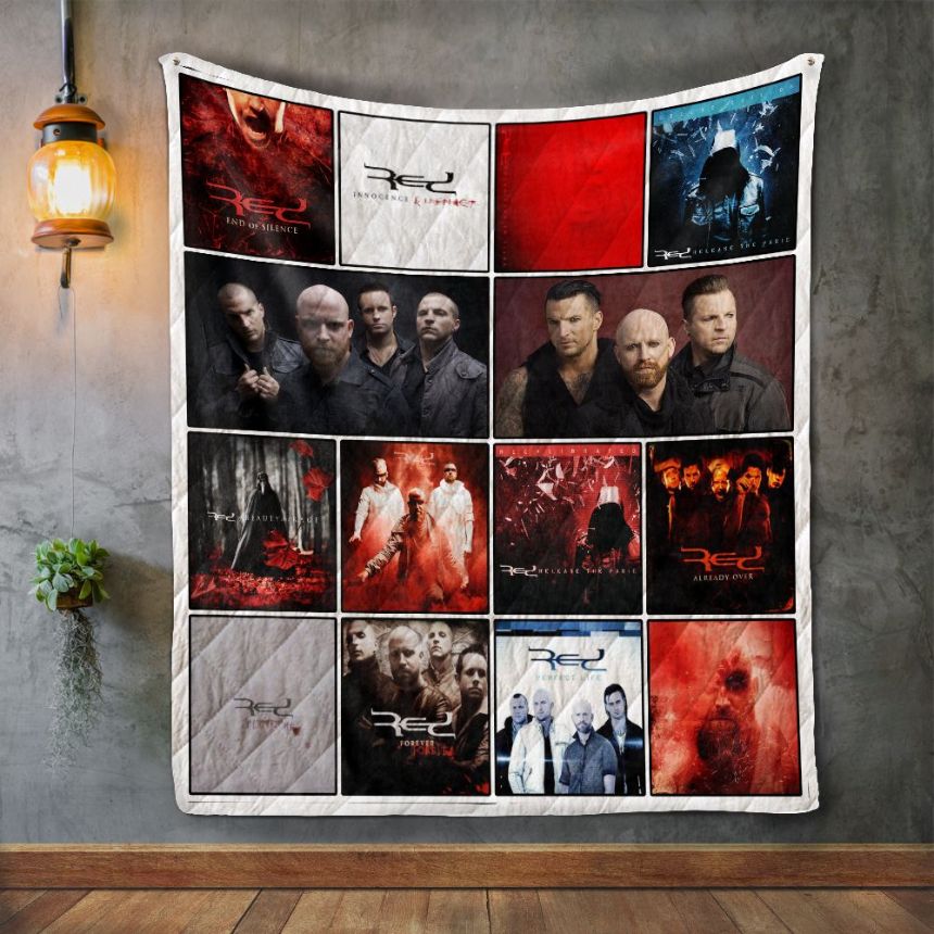 Red Album Covers Quilt Bedding Set Vintage with Quilt Blanket
