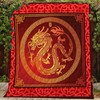 Red Pattern Golden Dragon Quilt Blanket for Mythology Enthusiasts