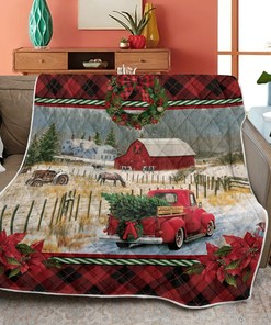 Red Truck Farm in the Christmas Mood - Soft and Warm Quilt Blanket