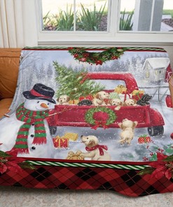 Red Truck With Puppies Christmas Gift Quilt Blanket - Get Cozy this Holiday Season