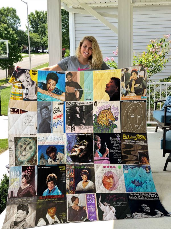Retro Ella Fitzgerald Quilt Blanket with Vintage Jazz Artwork