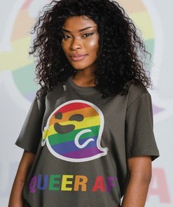 Retro LGBT Unisex T-Shirt, Queer AF with Rainbow Love Symbol Print, Classic Movie T-Shirts