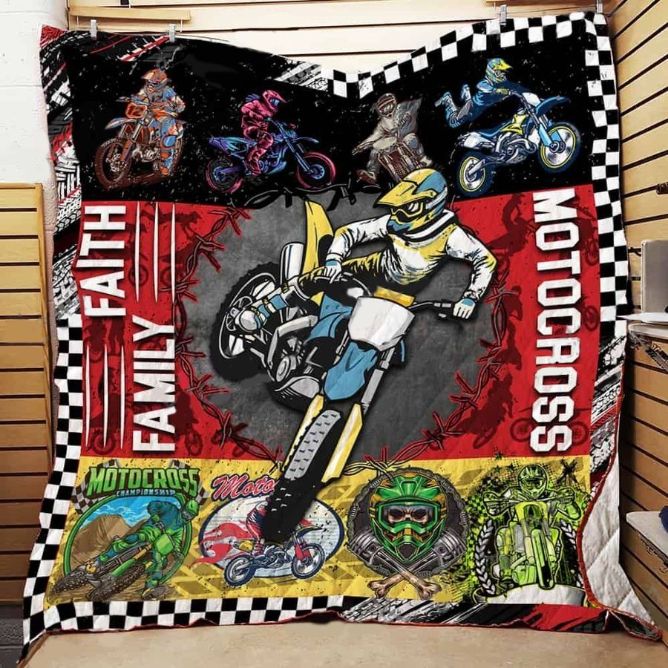 Rev Up Your Dreams With Faith Family Motocross Quilt Blanket