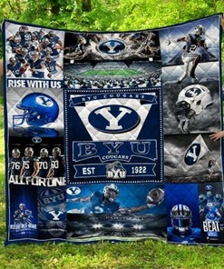 Rise With Us Ncaa Byu Cougars Quilt Bedding Set with Combined Collection Quilt Blanket