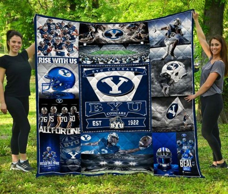 Rise With Us Ncaa Byu Cougars Quilt Bedding Set with Combined Collection Quilt Blanket