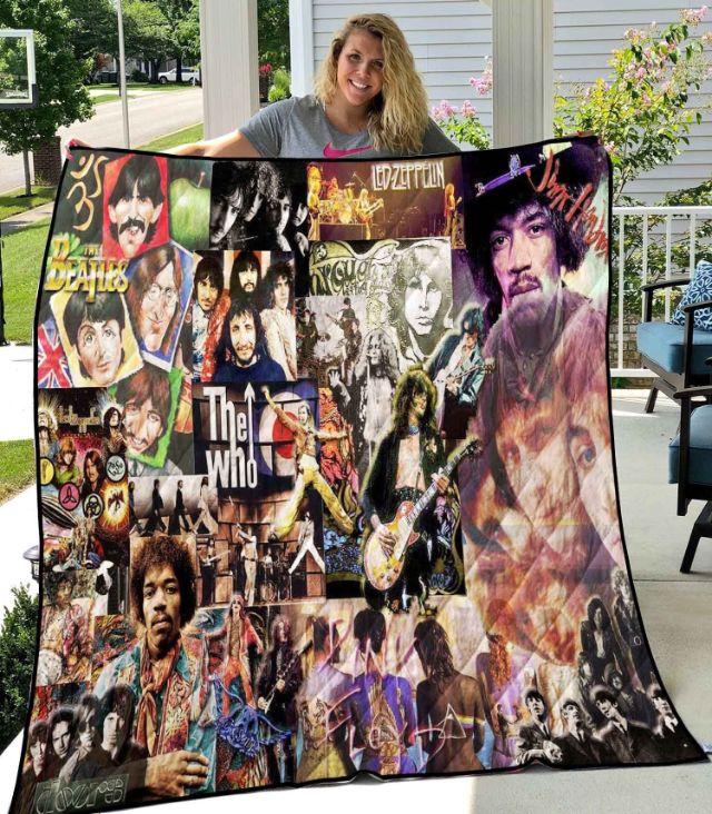 Rock Music Band: Quilt Bedding Set with Fleece Blanket for Music Lovers