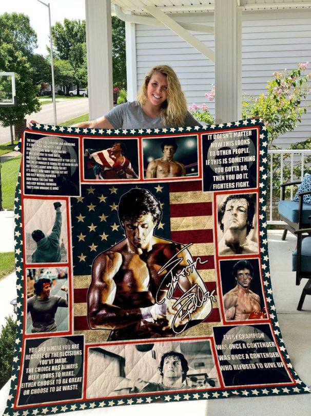 Rocky IV Quilt Blanket with Inspiring Quote
