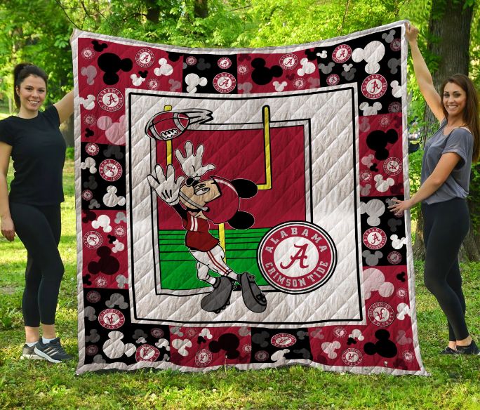 Roll Tide with Mickey Alabama Crimson Tide Quilt Blanket - Soft and Comfy