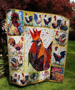 Rooster Chicken Picture Art Collection Quilt Blanket for Farmhouse Decor