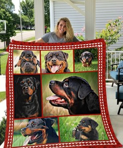 Rottweiler On The Green Grass Quilt Blanket Great Customized Bed Set Queen Gifts