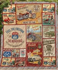Route 66 Vintage Quilt Blanket for Road Trip Lovers
