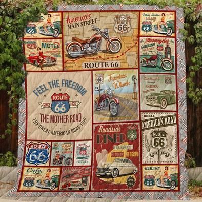 Route 66 Vintage Quilt Blanket for Road Trip Lovers