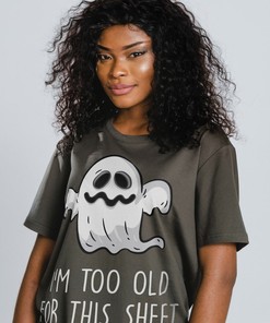 Rude Halloween Clothes, I'm Too Old For This Sheet Unisex Tees, Black Spooky Shirt, Funny Ghost Shirt