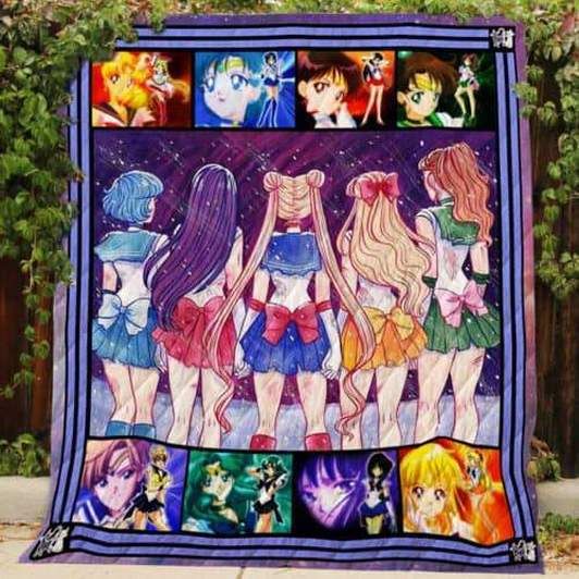 Sailor Moon Squad Anime Quilt Blanket with Quotes for Girls