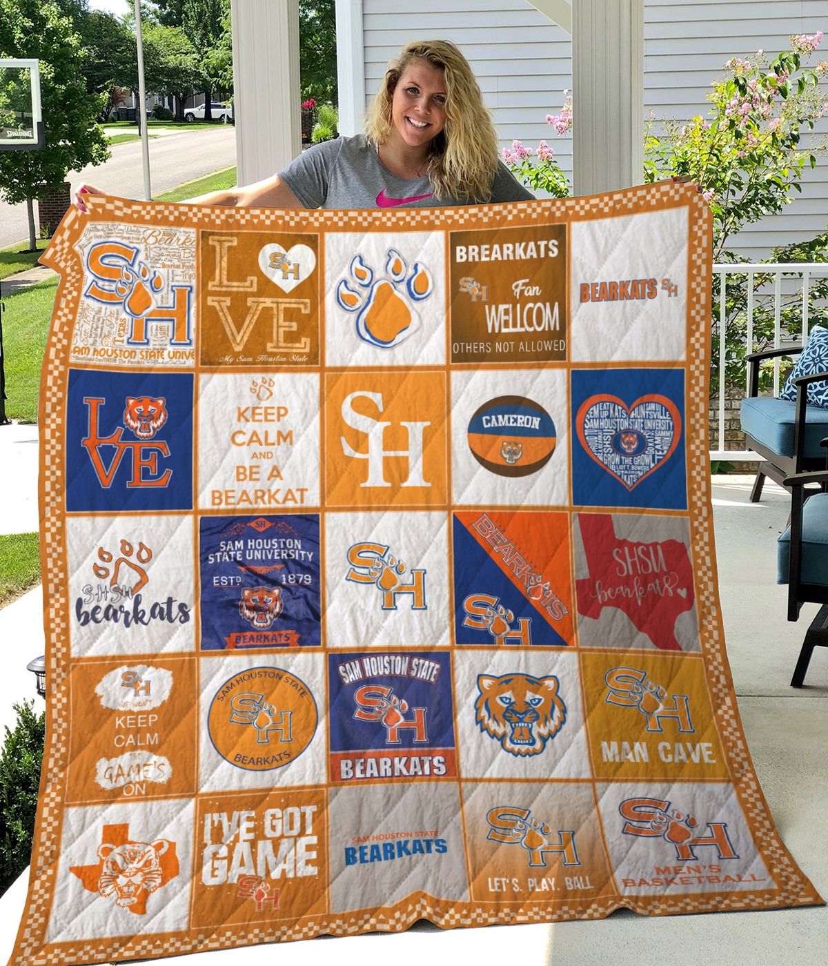 Sam Houston State Bearkats Vintage Quilt Bedding Set with Collected Ncaa Blanket