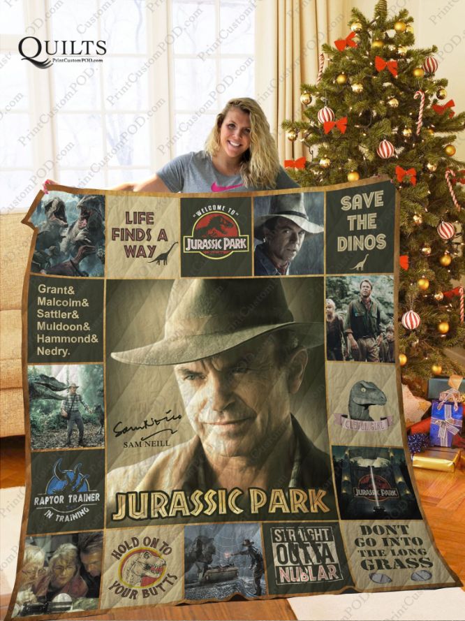 Sam Neil Jurassic Park Ver Collection Quilt Blanket with Dinosaur Adventure Theme