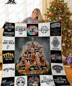 San Antonio Spurs Christmas Go Spurs Go Quilt Blanket with Basketball Team Logo and Colors