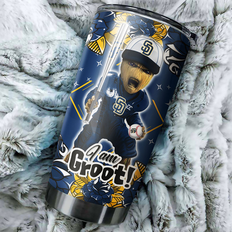 San Diego Padres MLB Tumbler with I Am Groot Design for Baseball Fans and MLB Logo