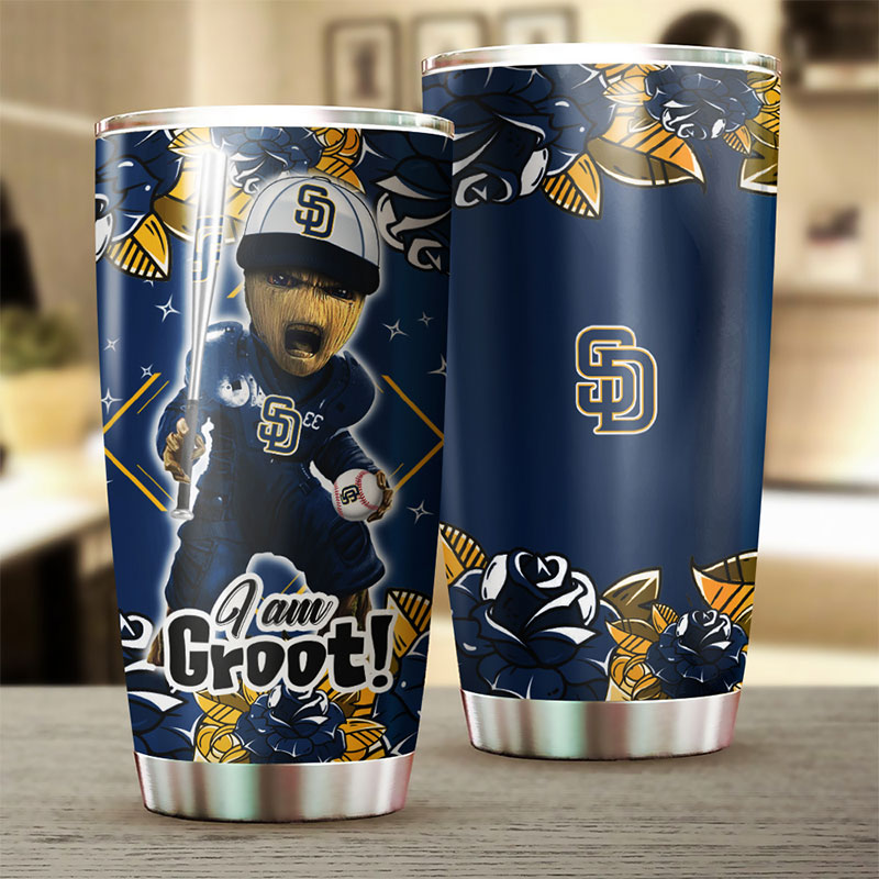 San Diego Padres MLB Tumbler with I Am Groot Design for Baseball Fans and MLB Logo - Image 2