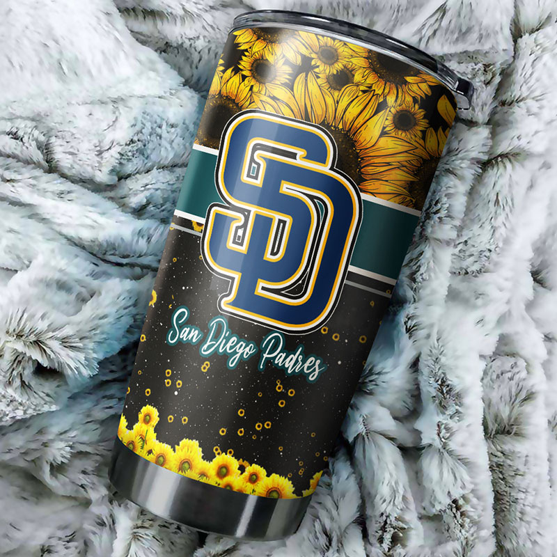 San Diego Padres MLB Tumbler with beautiful sunflower and custom MLB logo