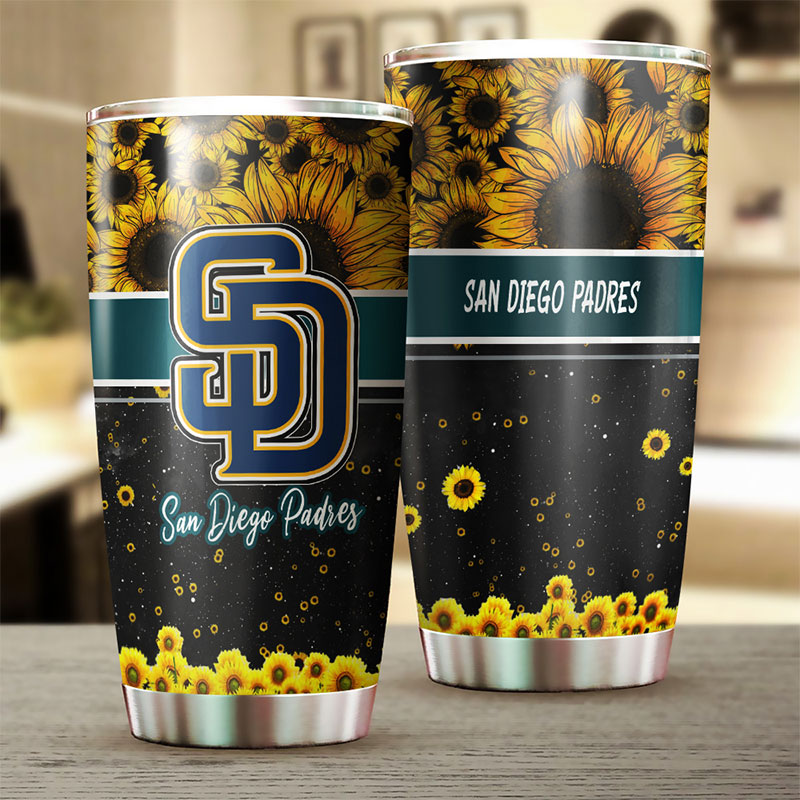 San Diego Padres MLB Tumbler with beautiful sunflower and custom MLB logo - Image 2