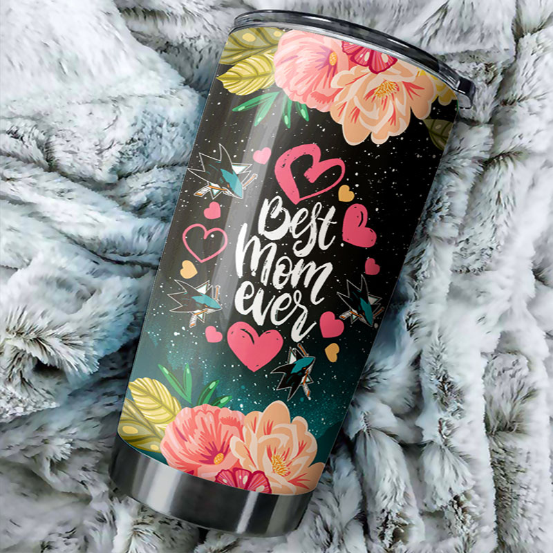 San Jose Sharks NHL Tumbler: Best Mom Ever Tumbler with Cool Flower Design, Ideal Tumbler Gift for NHL Fans