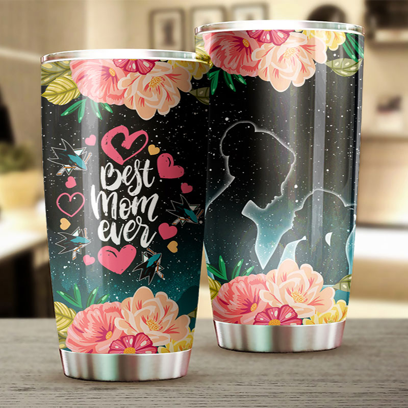 San Jose Sharks NHL Tumbler: Best Mom Ever Tumbler with Cool Flower Design, Ideal Tumbler Gift for NHL Fans - Image 2