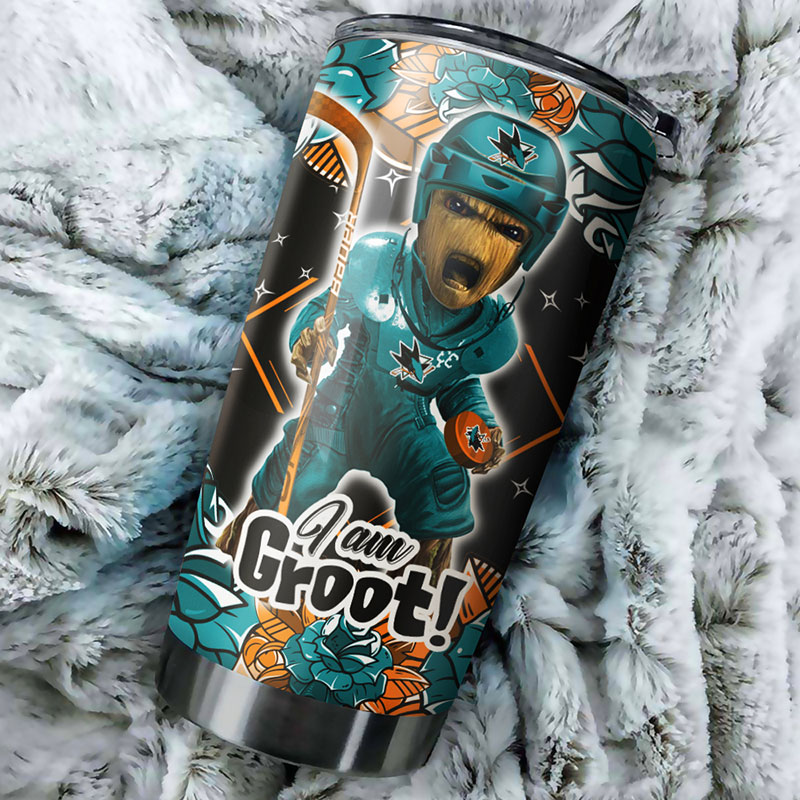 San Jose Sharks NHL Tumbler - I Am Groot Tumbler with Whimsical Quote - G Fanatics