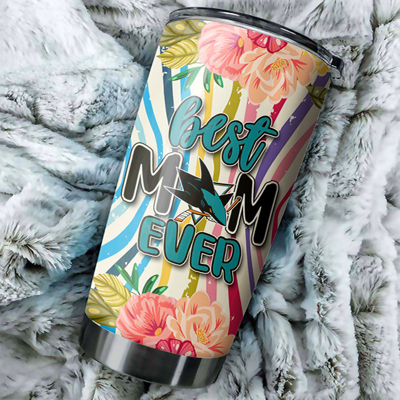 San Jose Sharks NHL Tumbler with Cool Flower Design - Best Mom Ever Personalized Drink Container