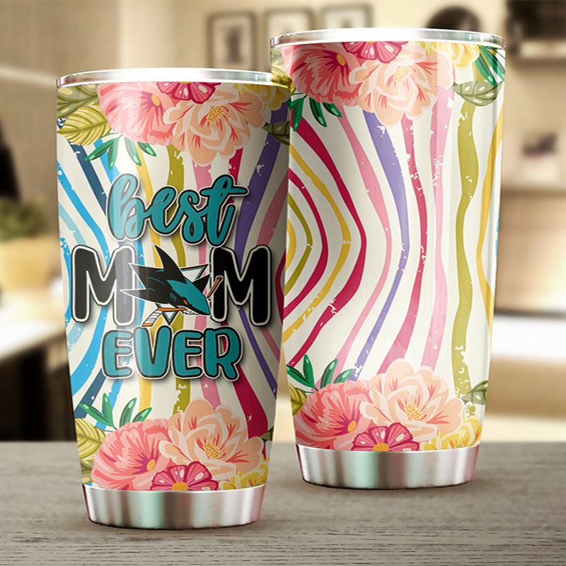 San Jose Sharks NHL Tumbler with Cool Flower Design - Best Mom Ever Personalized Drink Container - Image 2