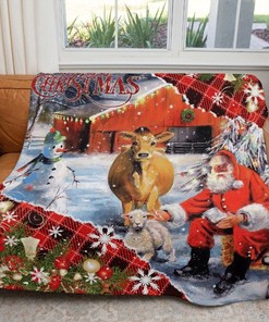 Santa At The Farm Comfy Sofa Throw Blanket Gift Quilt Bedding Set