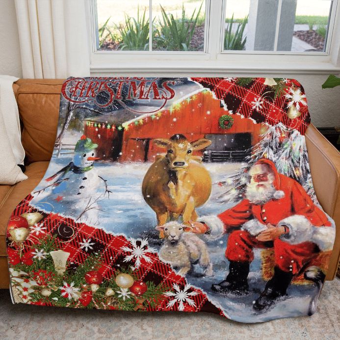 Santa At The Farm Comfy Sofa Throw Blanket Gift Quilt Bedding Set