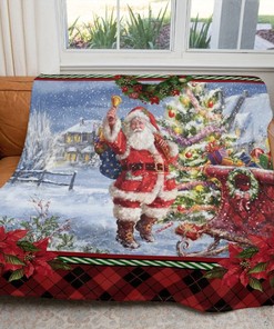 Santa Ringing Bell with Sleigh Inspired Comfy Sofa Throw Blanket Gift - Perfect for Christmas Present
