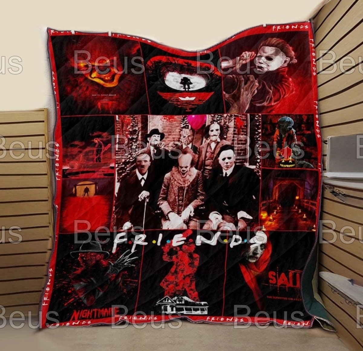 Scary Movie Quilt Blanket featuring Halloween Horror Characters as Friends