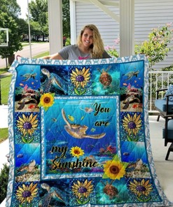 Sea Turtle Sunflower Quilt Blanket Perfect Gift For Ocean Lovers