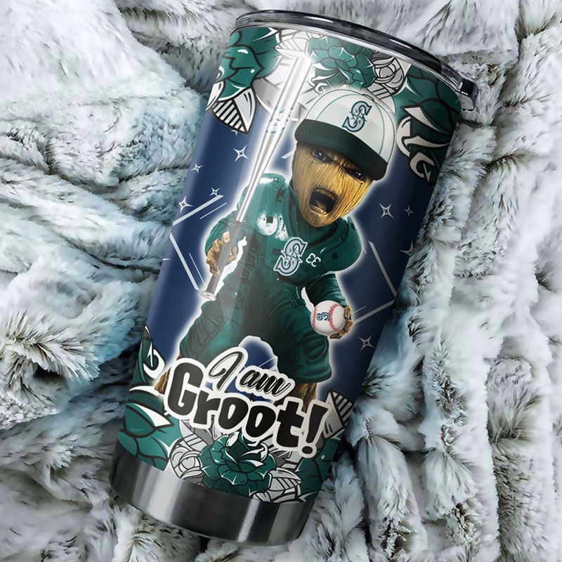 Seattle Mariners I Am Groot MLB Tumbler for Guardians of the Galaxy Fans