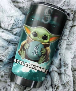 Seattle Mariners MLB Tumbler featuring Baby Yoda and MLB logo